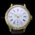 Vintage Men's Wristwatch Gold Engraved Movement 1910 Swiss & Case, Classic Porcelain Dial 
